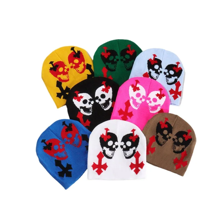 

Men's Women's Bean Hat Knitted Skull Style Men's and Women's Warm Winter Cross Knitted Hat Autumn and Winter New Item