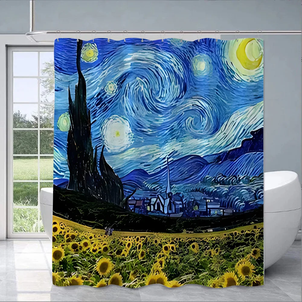 Van Gogh Painting Shower Curtain Waterproof Polyester Fabric Paint Colorful Bath Curtains Home Bathroom Decor Curtain With Hook