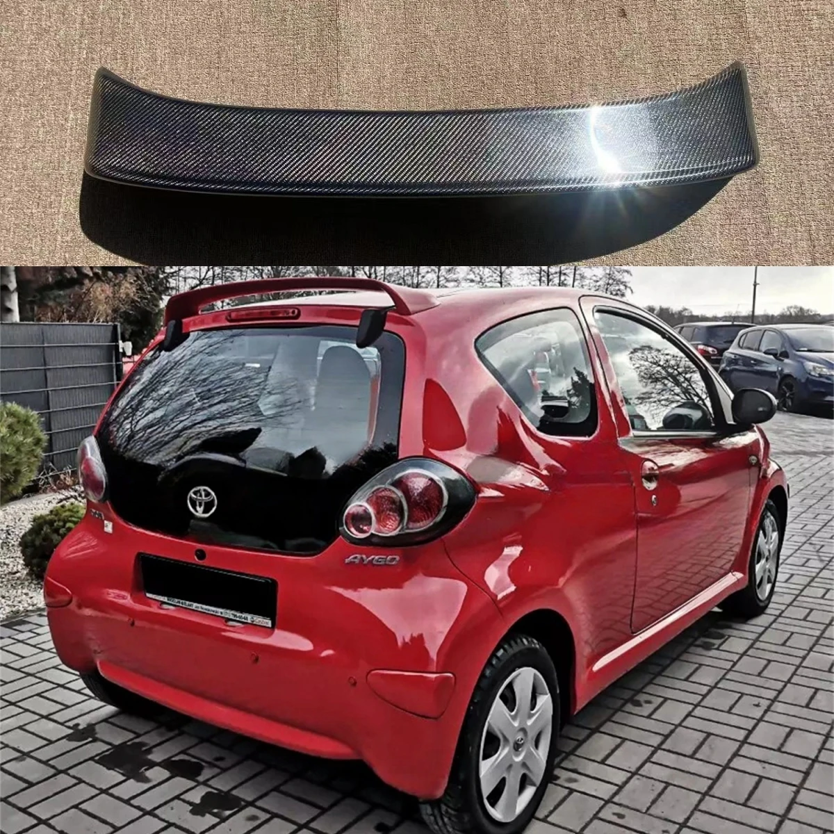 

Rear Roof Spoiler V.1 For Toyota Aygo MK1 （2005-2015 ）Hatchback Black FRP Carbon Fibre Lip Spoiler For Car Tail Wing Decoration