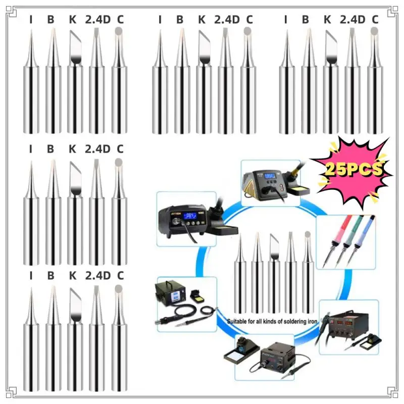 

25pcs Soldering Iron Tip pure copper soldering tip Electric Soldering Iron Head Set 900M Inside Hot Bare Copper Welding Tools