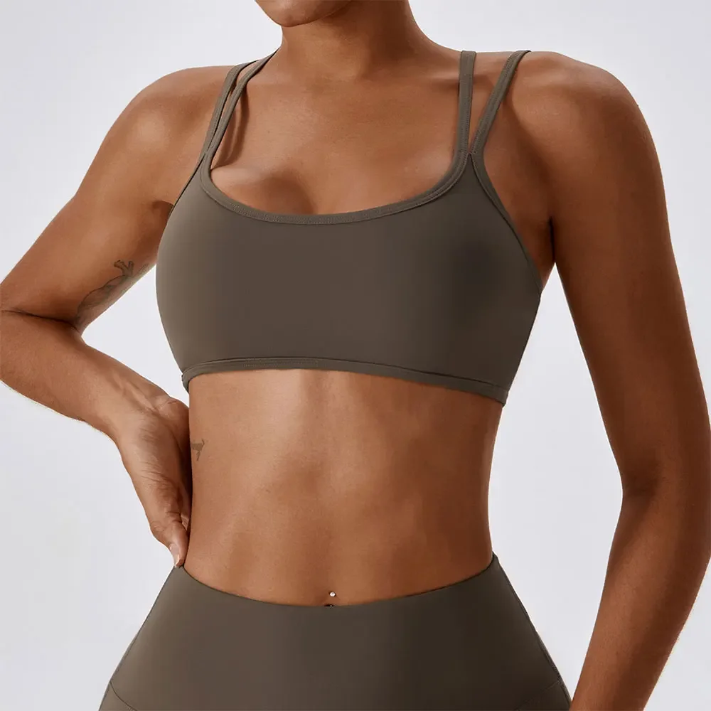 

Women Sports Bra Fitness Top Gym Push Up Yoga Bra Backless Athletic Cross Back Shoulder Strap Tight Workout Soft With Chest Pad