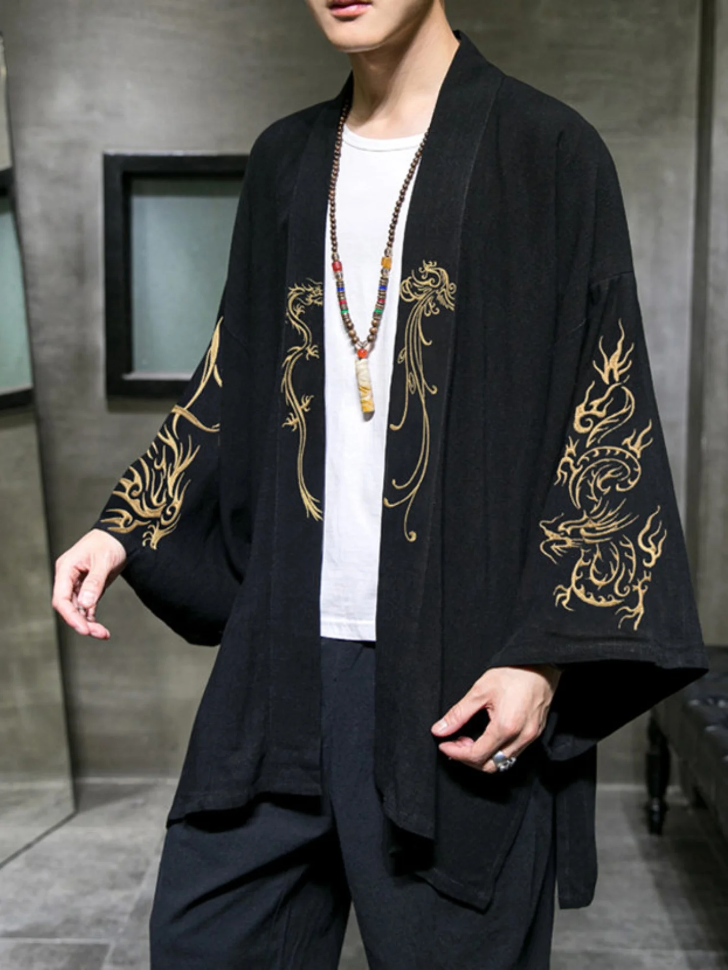 

Men's Embroidered Jaet Coat Traditional Hanfu Sle Outerwear Spring Autumn Seasonal Faion Classic Design Loose Fit