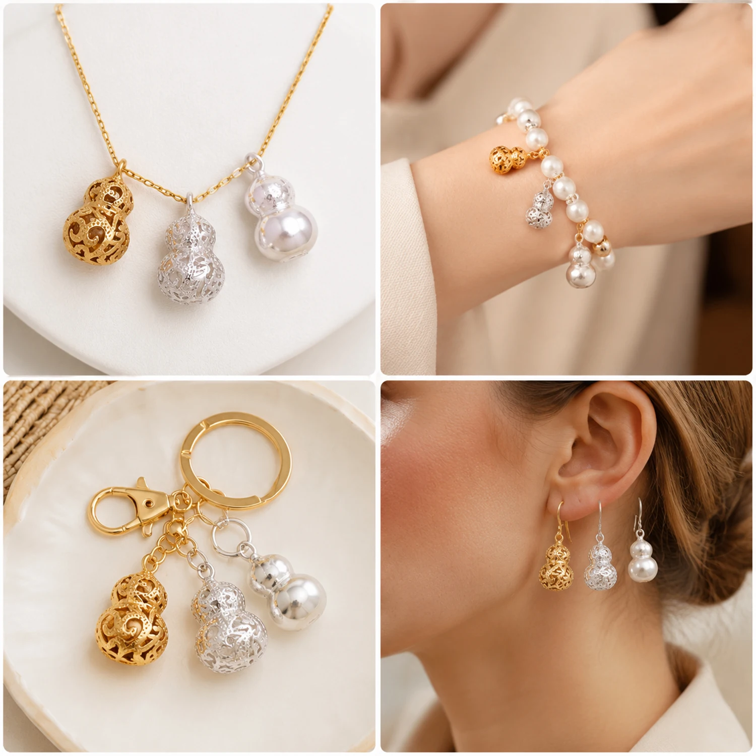 2pcs 18K Gold Plated Brass Gold Plated Rotatable Gourd Pendant Inlaid Zircon DIY Necklace Jewelry Charms Findings Accessories