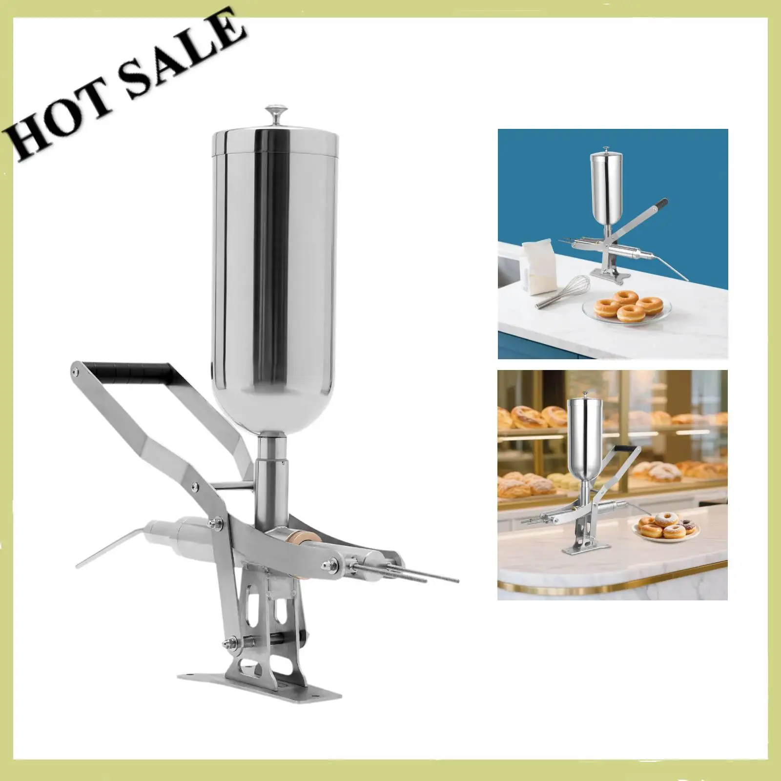 304 Stainless Steel Donut Filler 5.28qt Manual Cream Injector with Anti-Drip Nozzles for Bakery Kitchen