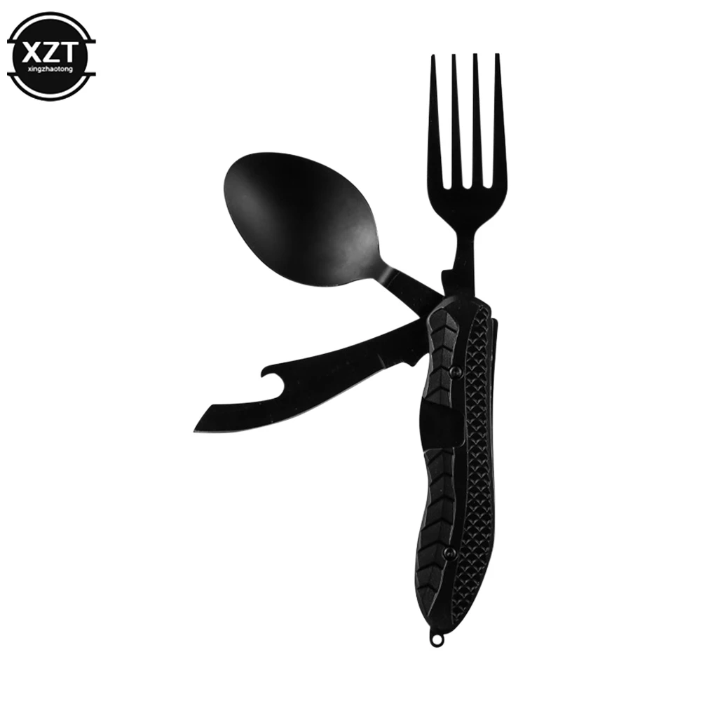 3-in-1 açık katlanır kaşık çatal bıçak Combo Set çatal piknik seyahat taşınabilir çok amaçlı paslanmaz çelik kamp eşyaları