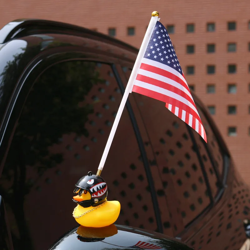 National Flag Type Little Yellow Duck with Helmet Car Interior External Decoration Helmtt Duck Motorcycle Bike Decor Ornaments