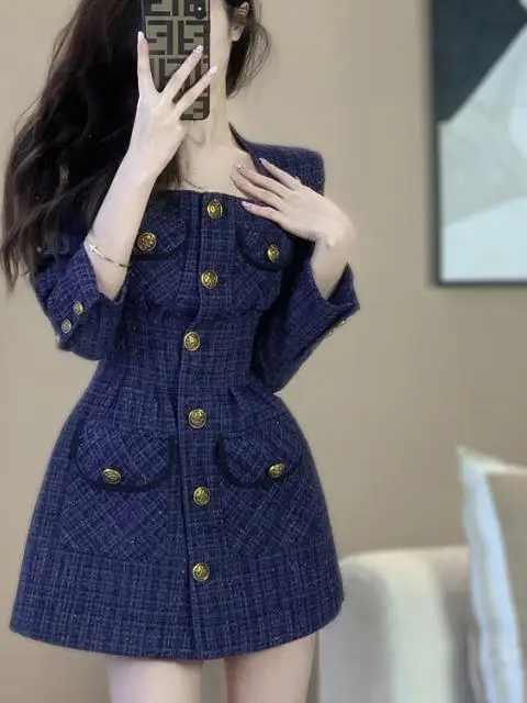 Ele Gonna longuette a trapezio per ort Donna Bottone singolo Vita alta Dimagrante Donna Dr Autunno Inverno Lungo Sve