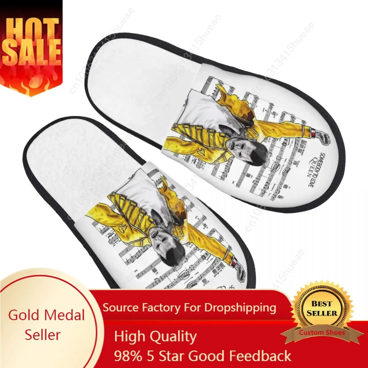 

Love Queen Freddie Mercury Comfy Scuff Memory Foam Slippers Women Rock Music Bedroom House Shoes