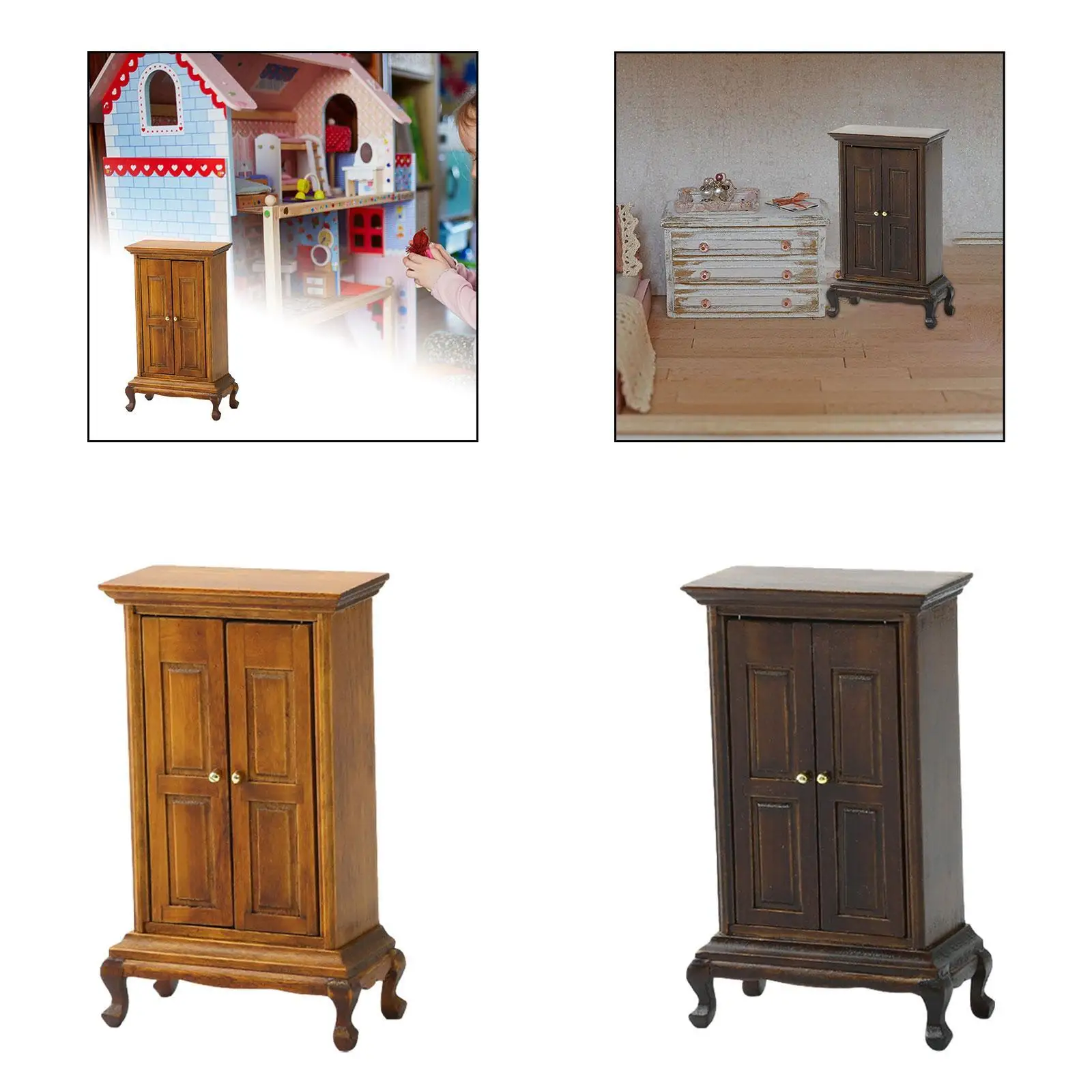 Armoire pour maison de poupée, Mini vitrine décorative en bois simulé, 1/16