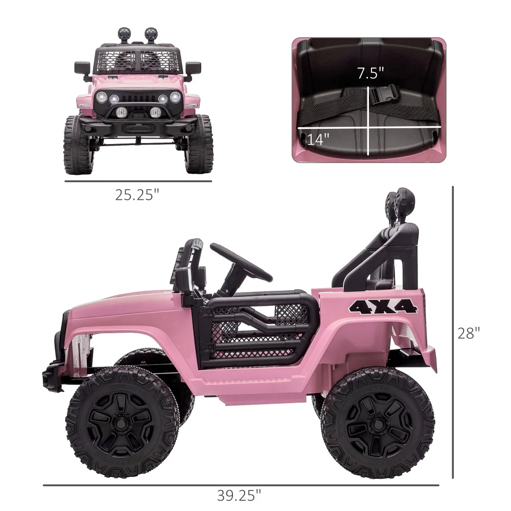 12V Kids Ride On Truck with Parent Remote Control, Electric Battery Powered Toy Car with Spring Suspension, Adjustable Speed