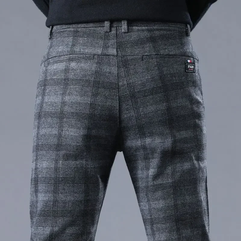 Black Men\'s Summer Pants Straight Plaid Check Male Suit Trousers Stylish 2024 Designer Clothes Spandex Chinese Homme Fabric Up