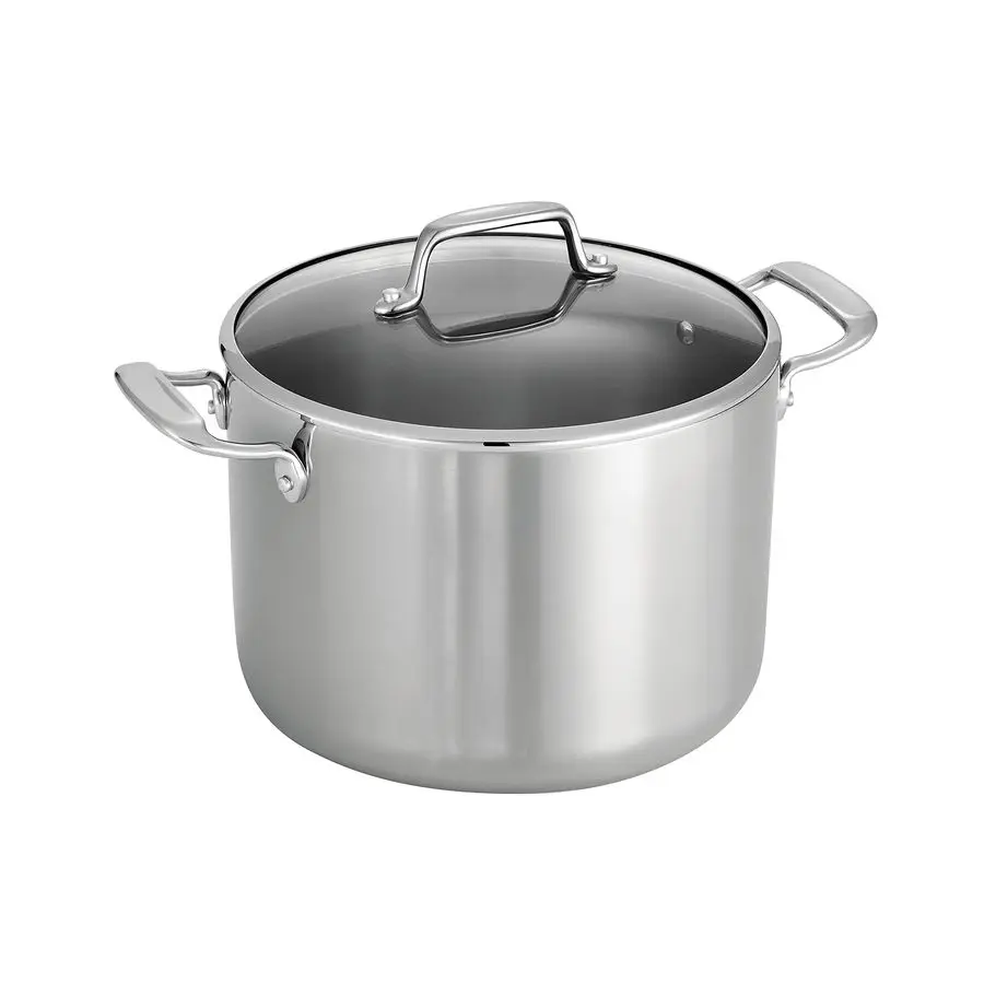 

TriPly Clad Stainless Steel 8Quart Stock Pot with Glass Lid, InductionReady Pasta Pot, DishwasherSafe, NSFCertified