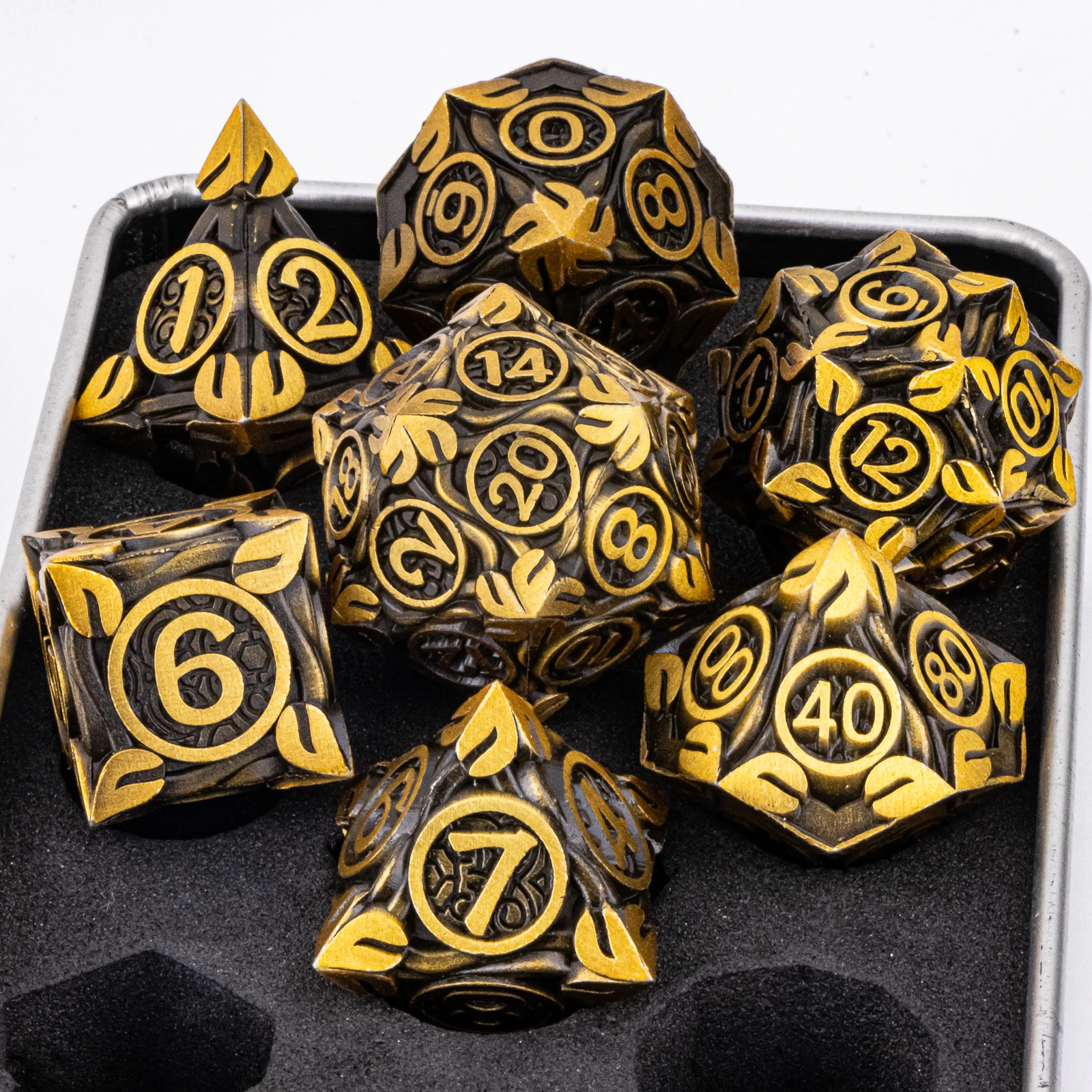 7-teiliges Würfelset DND Metall Komplettset für Dungeons and Dragons Polyedrische RPG D&D Geschenkidee – Detail 10