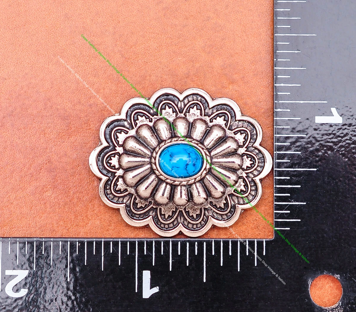 35*28MM Antik Silber Ethnische Indische Blumenkunst Himmelblau Türkis Concho Screwback Für Lederhandwerk Gürteltasche Hut Hardware – Detail 28