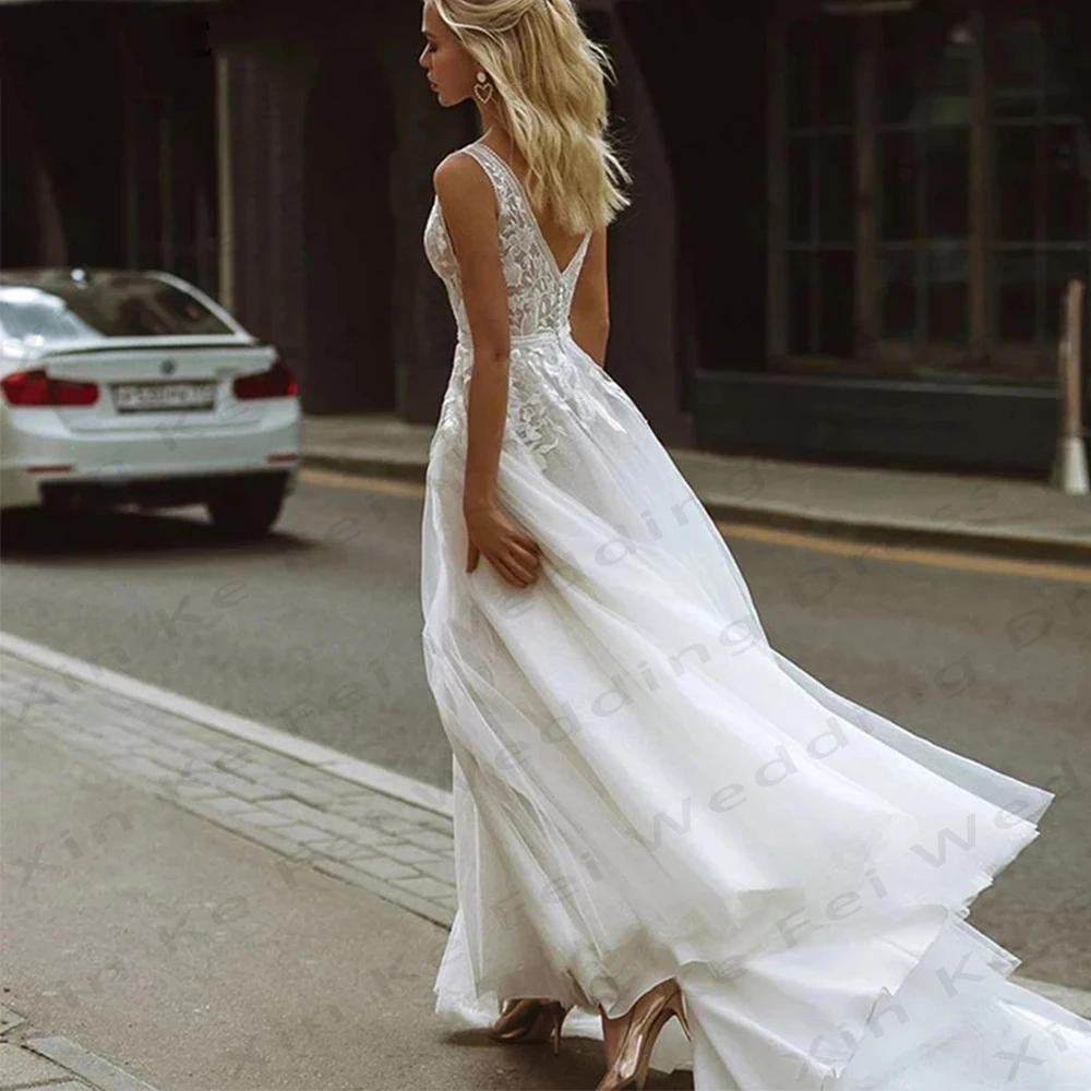 Vestidos de casamento simples para mulheres, sexy fora do ombro, aplique de renda sem mangas, vestidos de noiva boêmio, 2024