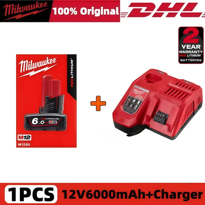 Milwaukee 12V Akku, 6,0Ah Milwaukee Wiederaufladbarer Akku für Milwaukee M12 Werkzeug 48-11-2402 48-11-2411 48-11-2401MIL-12A-LI