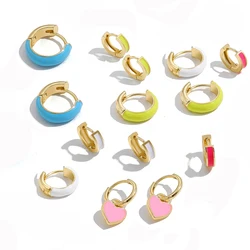 New Fashion circle Ear Huggie Small Hoop Earrings for Women Cute Candy Color Enamel Round Heart Earrings Party Jewelry
