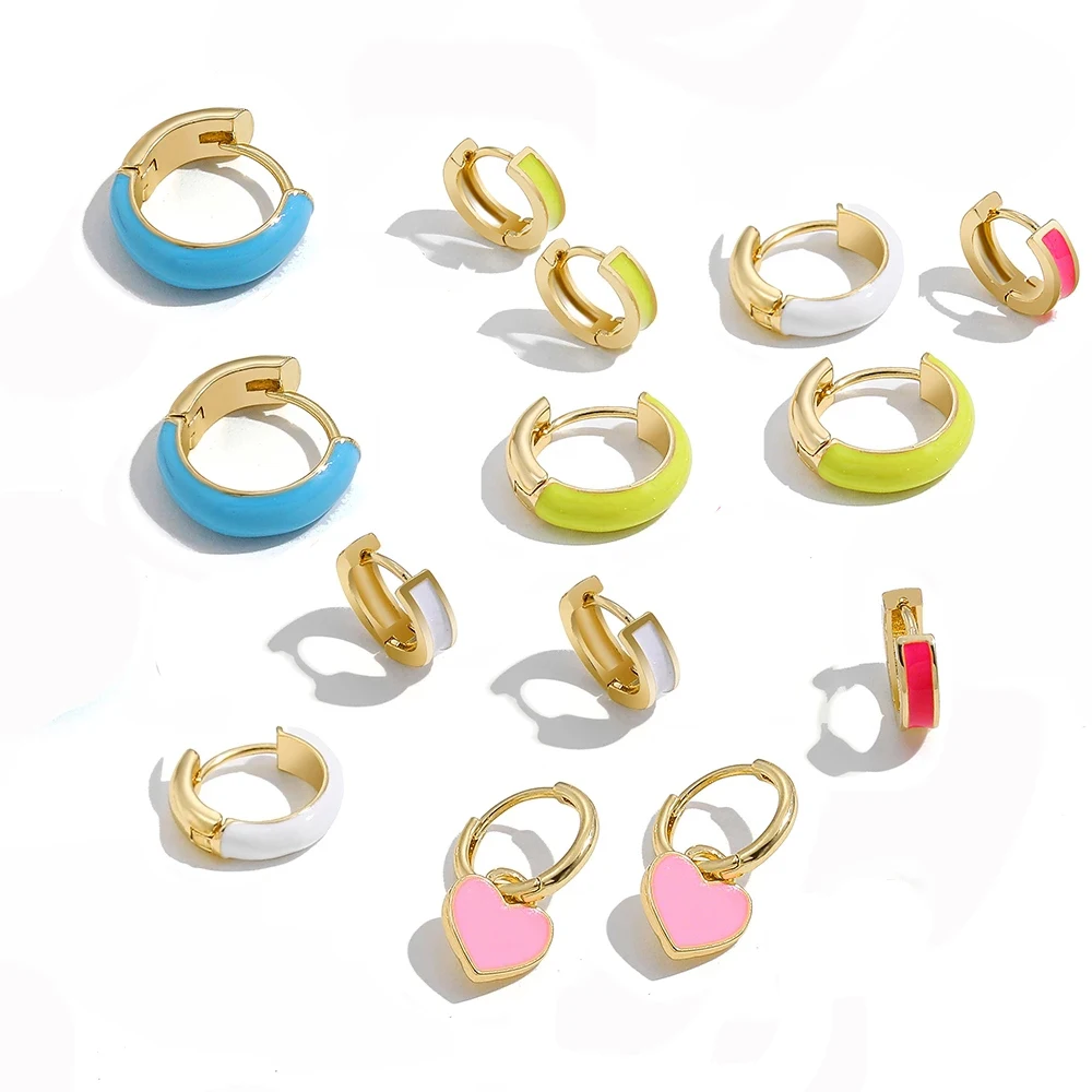 New Fashion Circle Ear Huggie Small Hoop Earrings for Women Cute Candy Color Enamel Round Heart Earrings Party Jewelry