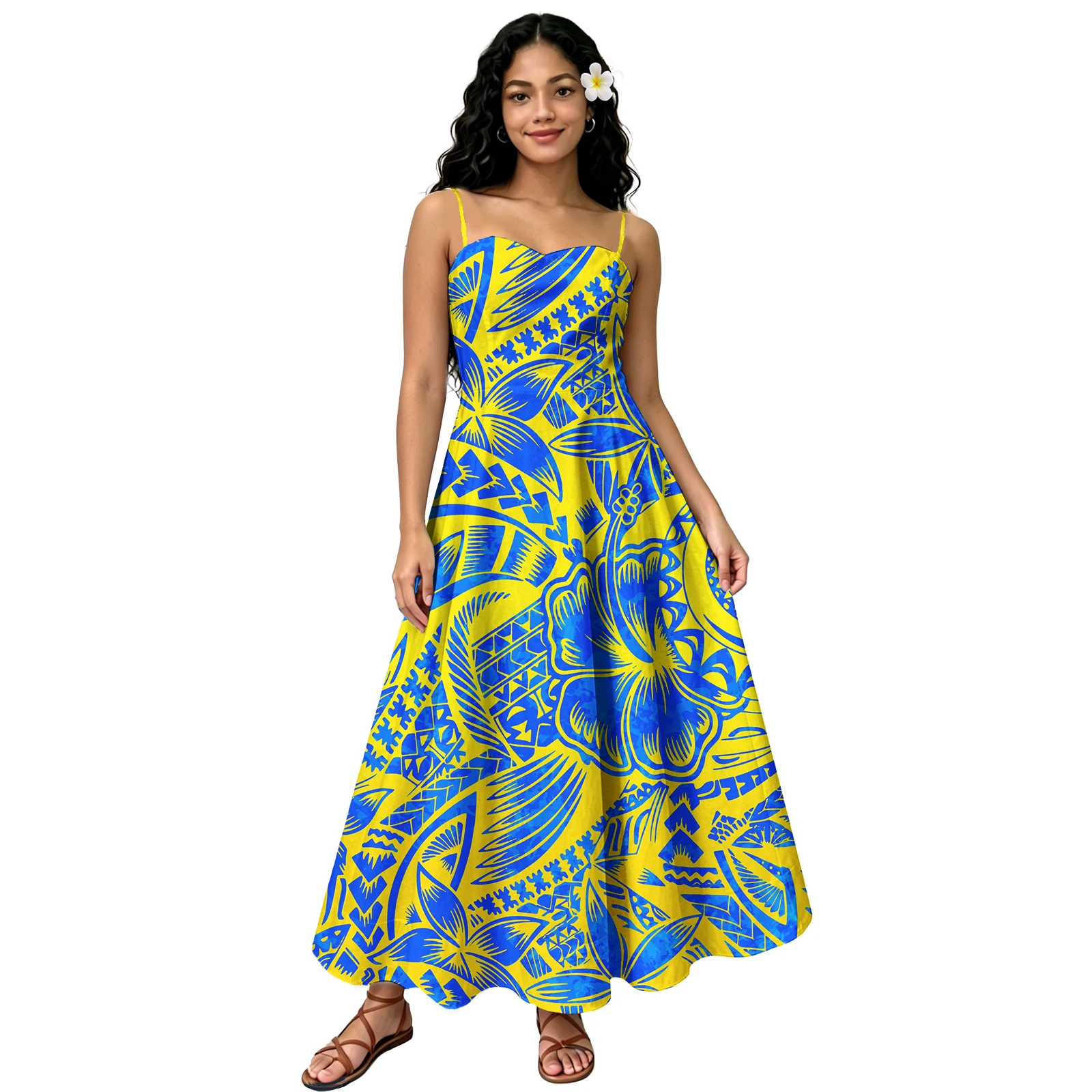Hot Sale Holiday Women Custom Sweetheart Neckline Polynesian Samoan Dress Tribal Design Ladies Classic Beach Sling Hawaii Dress