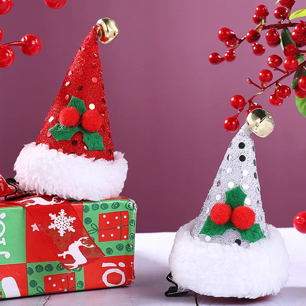 4 قطعة مقاطع الشعر قبعة سانتا الترتر بريق عيد الميلاد دبابيس الشعر حفلة إكسسوارات الشعر الفتيات عيد الميلاد المشابك دبابيس الشعر عيد الميلاد