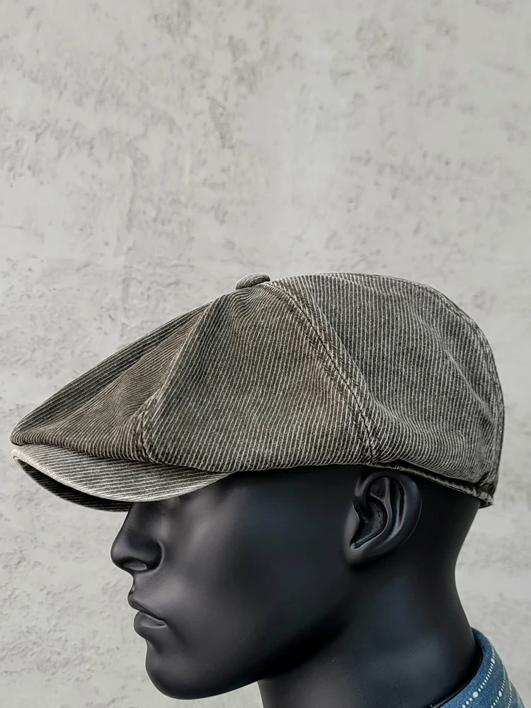 Men\'s Octagonal Hat Washed Vintage Newsboy Cap