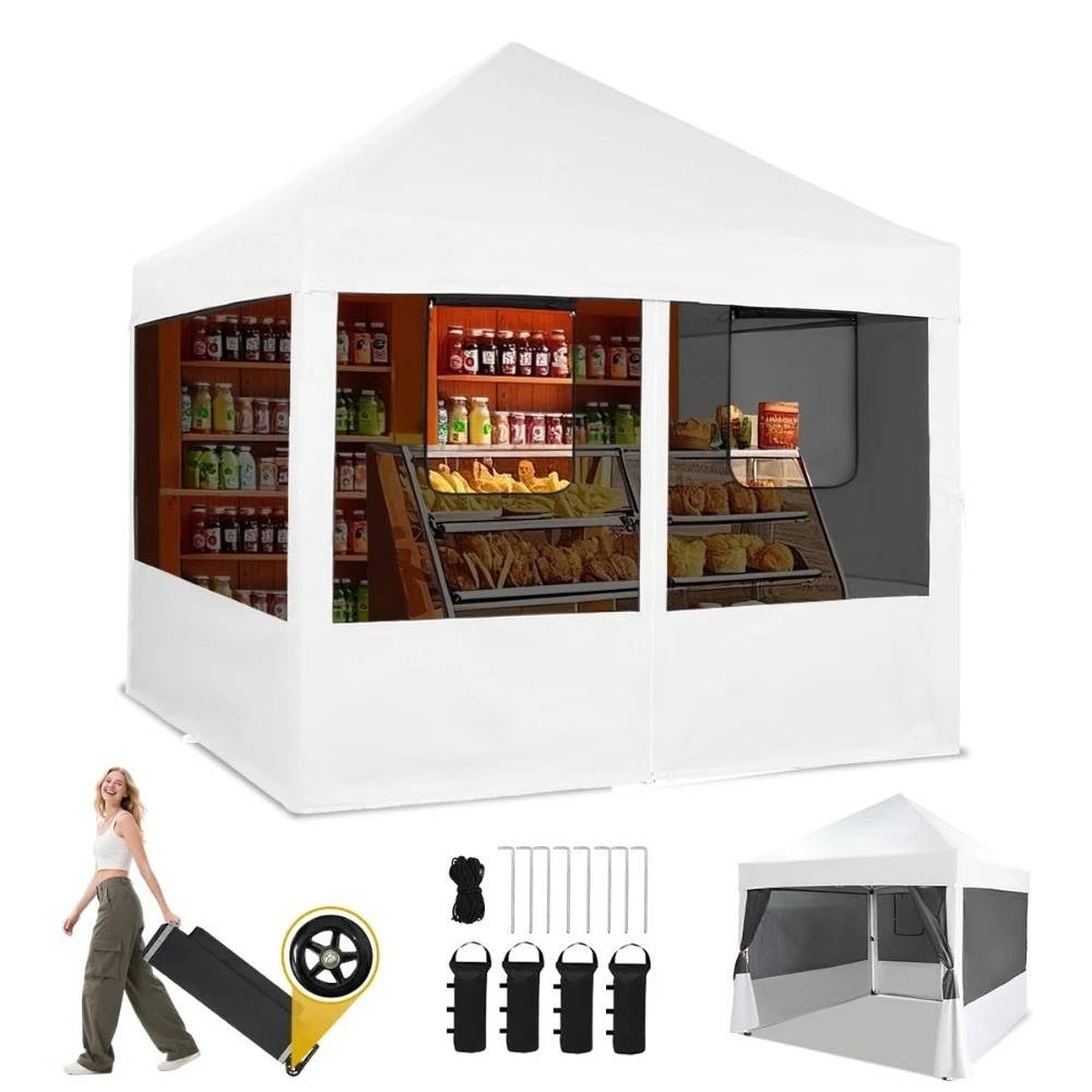 

10x10 Pop Up Canopy Tent with 4 Mosquito Netting, Instant Commercial Tent with 1-Person Setup Patended Centerlock, Customized