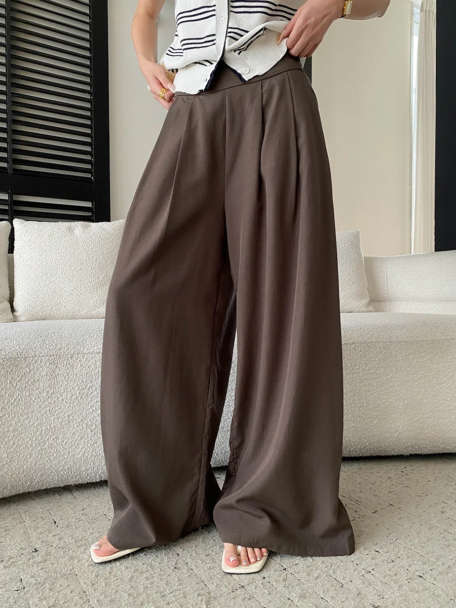 Sommerliche Damen-Freizeithose in Uni-Farbe, halb elastisch, hoher Bund, locker geschnitten, weites Bein – Detail 31