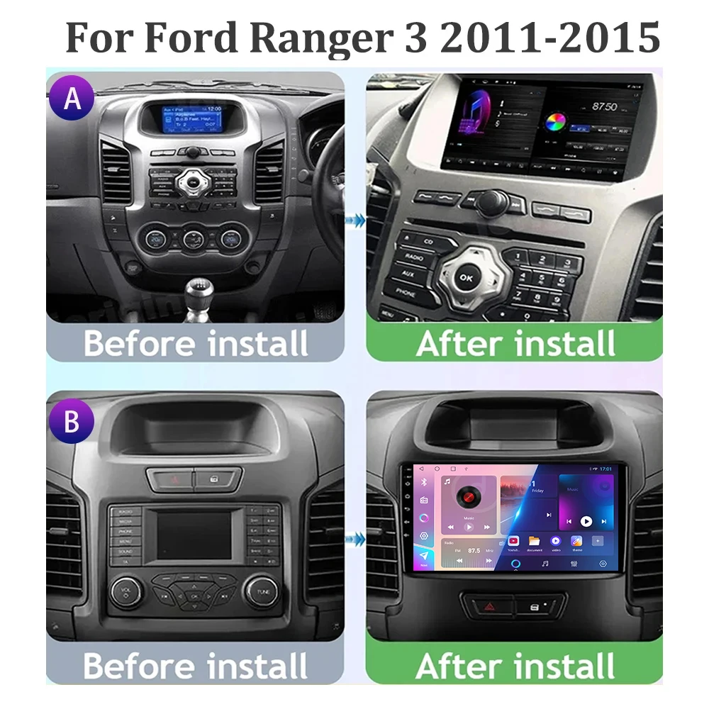 Car Carplay Android 14 For Ford Ranger 2011-2016 For Ford Ranger 3 2011-2015 Wireless Carplay Automotive Multimedia Player Stere