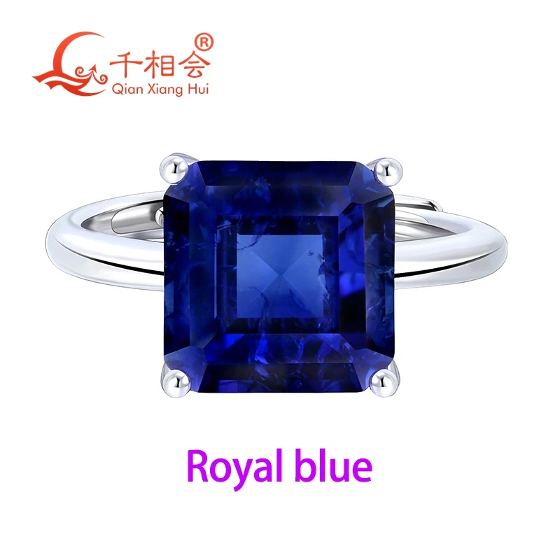 5.5ct 10mm asscher shape 925 Silver Adjustable Ring Pink Pigeon Blood Red Cornflower Blue lab ruby sapphire & Paraiba Color