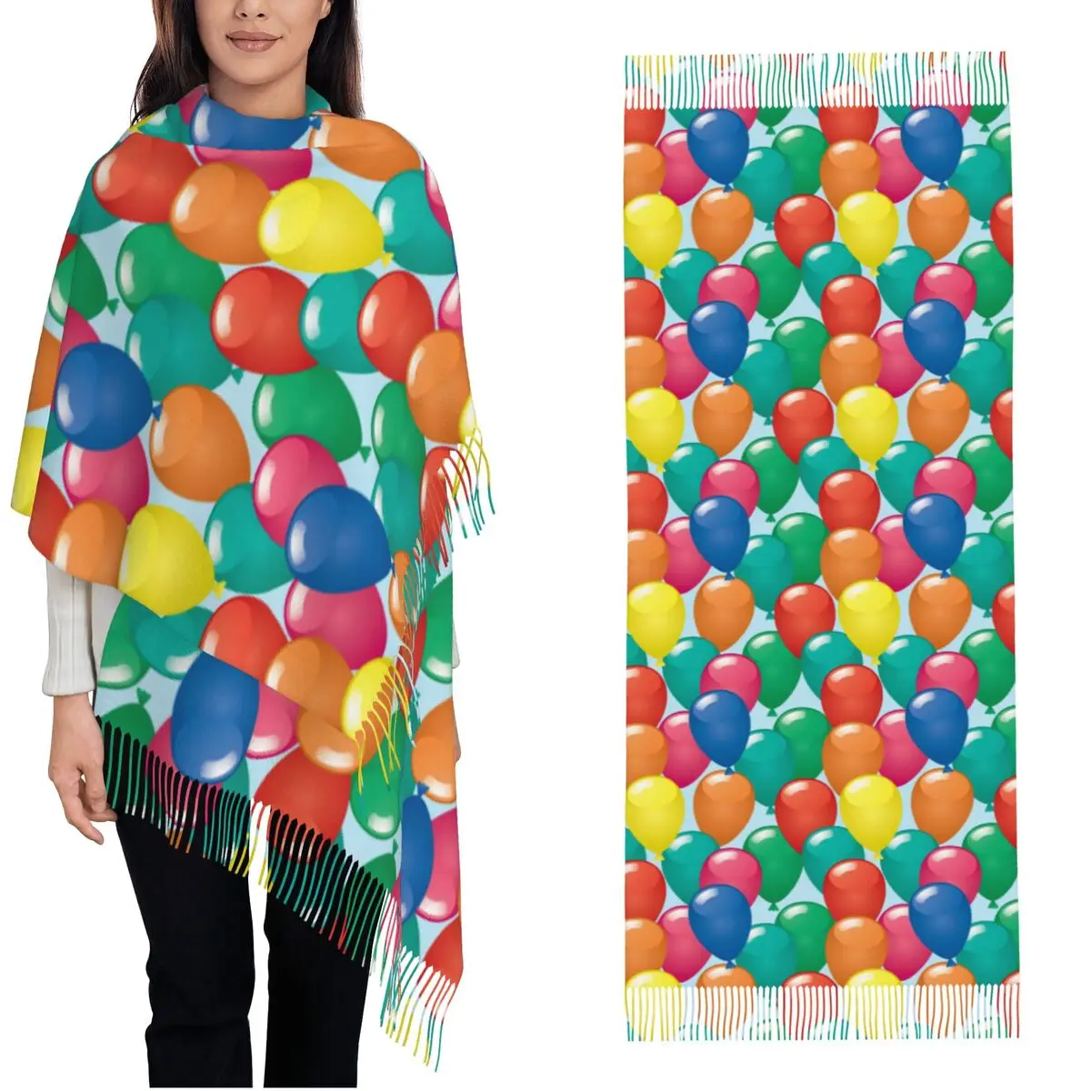 

Женский шарф, сохраняющий тепло воздушные шары, разноцветные большие шарфы с длинной кисточкой y2k, забавная шаль, осенняя бандана на заказ