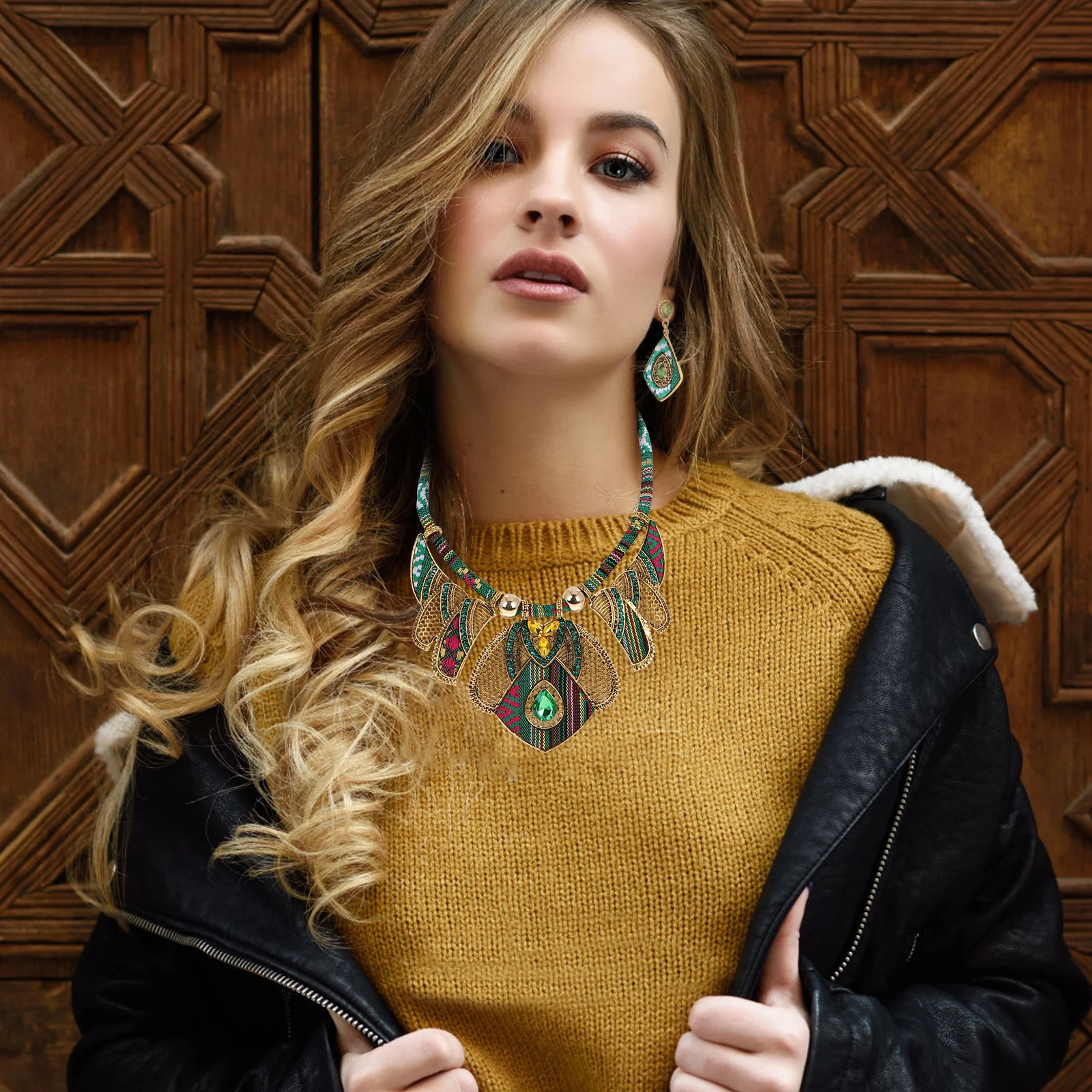 

Bohemian Necklace Earrings Statement Necklaces Fashion Jewelry for Women Cloth Rope Costume