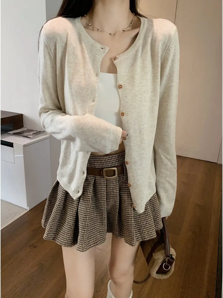 Color Blo Striped Long Sve Knitted Cardigan round Ne Casual Sle Women's Winter Slimming Top Button up Knitwear