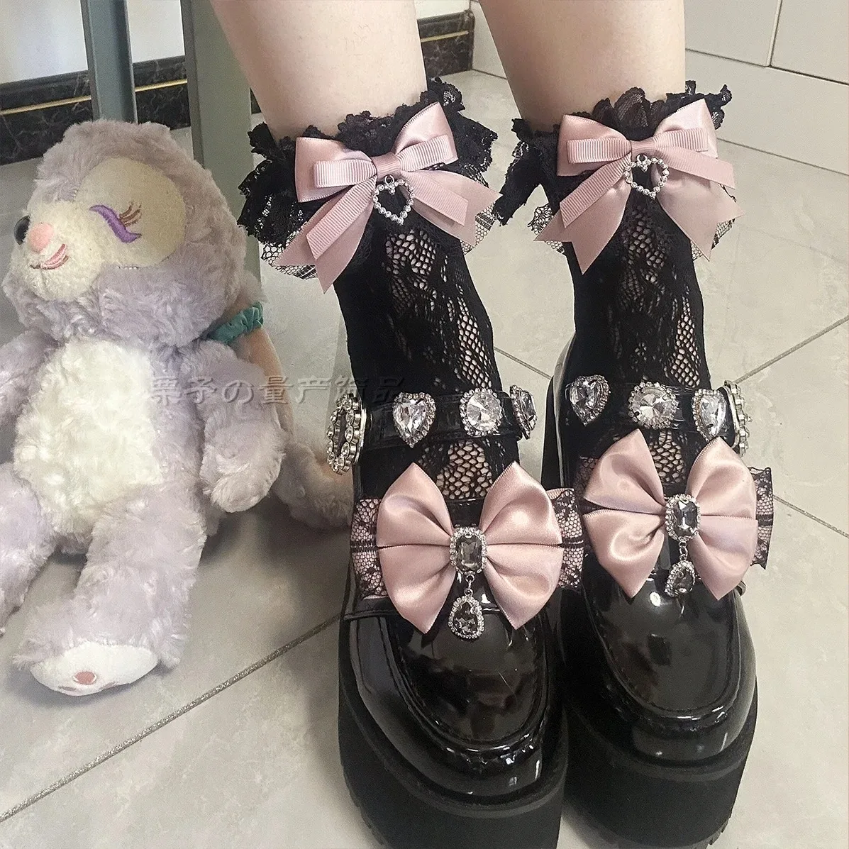 Japanese Beautiful Legs Thin College Style Socks Women's Lolita  Bow Lace Medium Tube Socks Over Knee Socks Tianlei Department