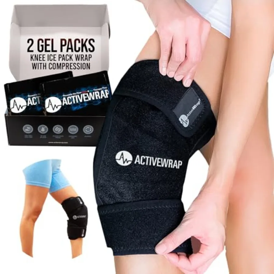 

ActiveWrap Knee Ice Pack Wrap - Includes 2 Reusable Gel Ice Packs for Cold and Heat Therapy, PT-Designed Compression Relief for
