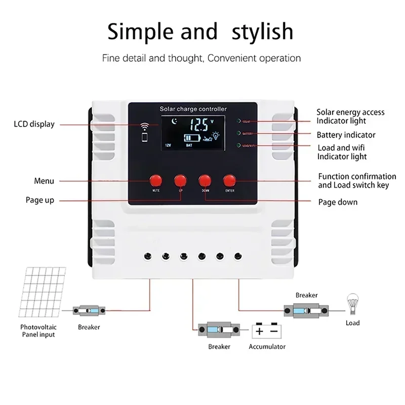 20A 30A 40A 50A 60A Solar Controller Photovoltaic System Street Light LED Display USB Interface Intelligent Charging Controller