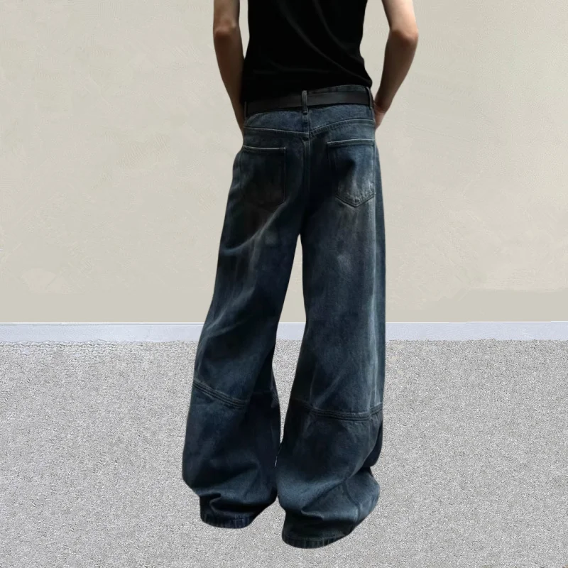 2026 Y2K Grunge Vintage Blaue Baggy Plissierte Zerrissene Gestapelte Jeans Herrenbekleidung Distressed Denim Hosen Pantalon Homme – Detail 6