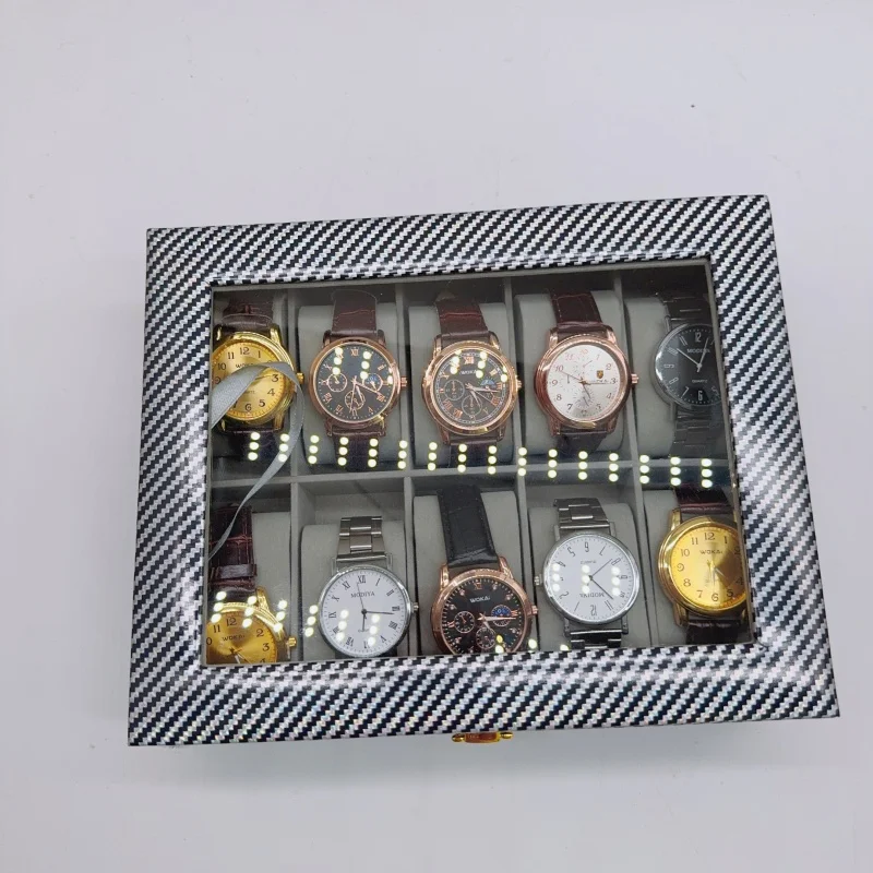 Fashion Style 3/6/10/12 Positions Carbon Fiber Pattern Display Jewelry Storage Case Box Watch Storage Case