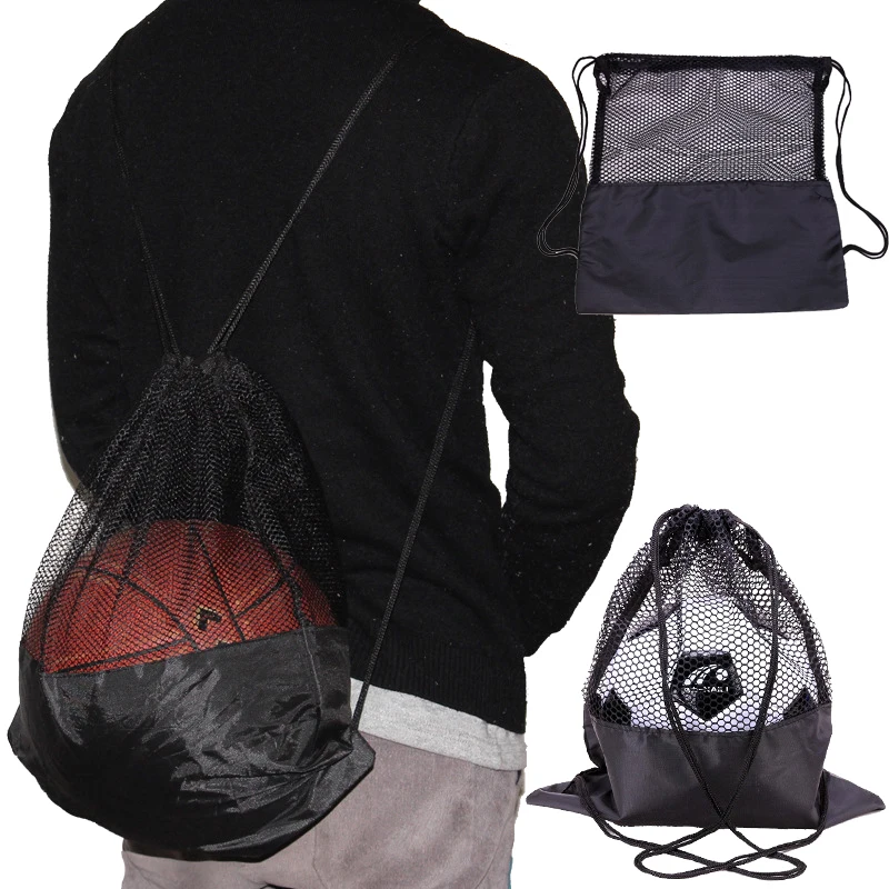 Portable Drawstring Basketball Backpack Mesh Bag Football Soccer Volleyball Ball Storage Bags Outdoor Sports Traveling Gym