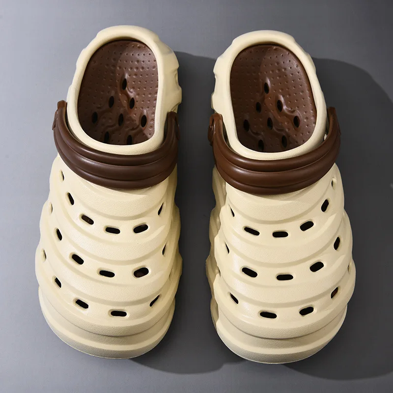 Hole shoes men's non-slip breathable heightened thick-soled bag head drag beach wear summer wear-resistant contrasting slippers