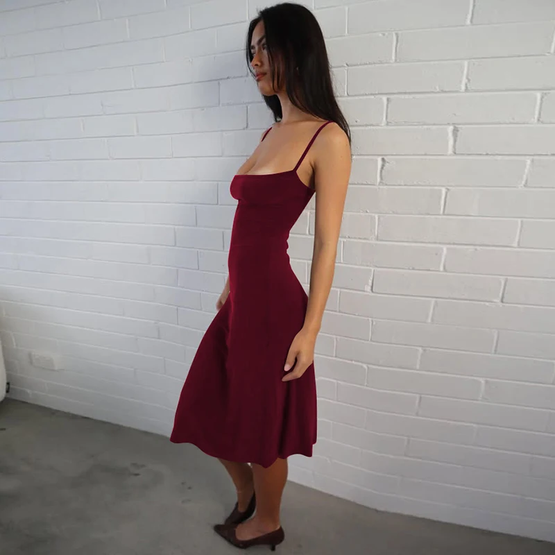Hugcitar Damen-Kleid, elegant, einfarbig, sexy Midikleid, ärmellos, rückenfrei, Sommerkleidung, Geburtstagsfeier, Urlaub – Detail 29