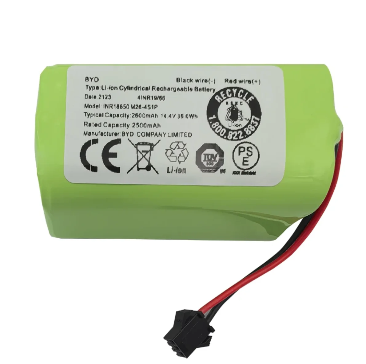 100% Original For INR18650 M26-4S1P battery 2600mAh High capacity For Cleaning robot battery BYD COMPANY LIMITED