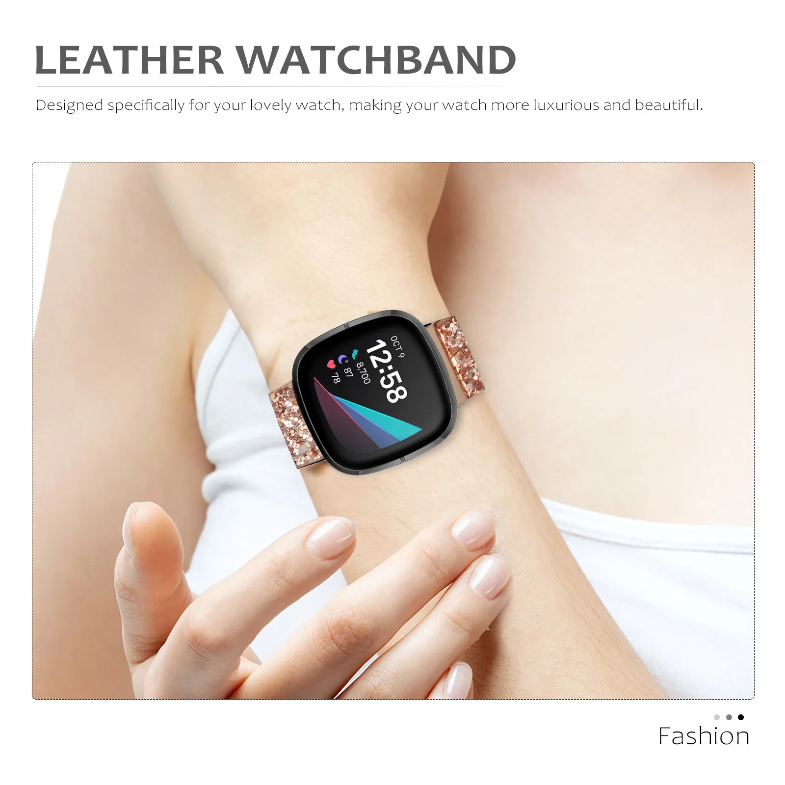 

Элегантный блестящий ремешок для часов, сменный ремешок, мягкий, экологичный, удобный, надежно фиксируется.