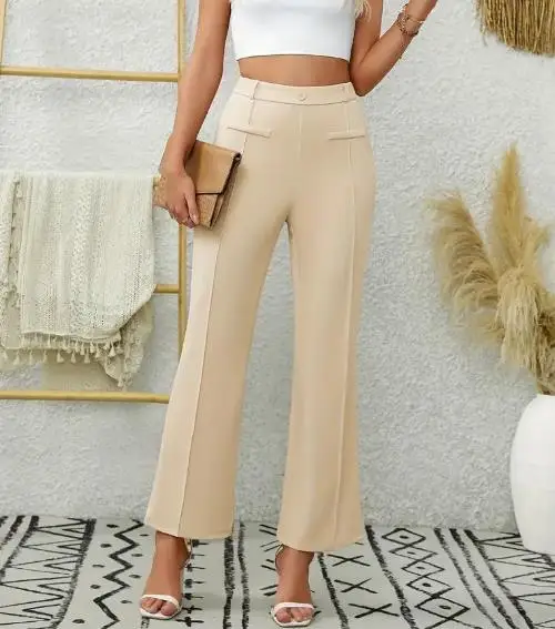 

Women's Pants Autumn 2025 New Style Women's Fashion Casual Commuter Button Front Bag Decorative Elastic Slimming Suit Pants