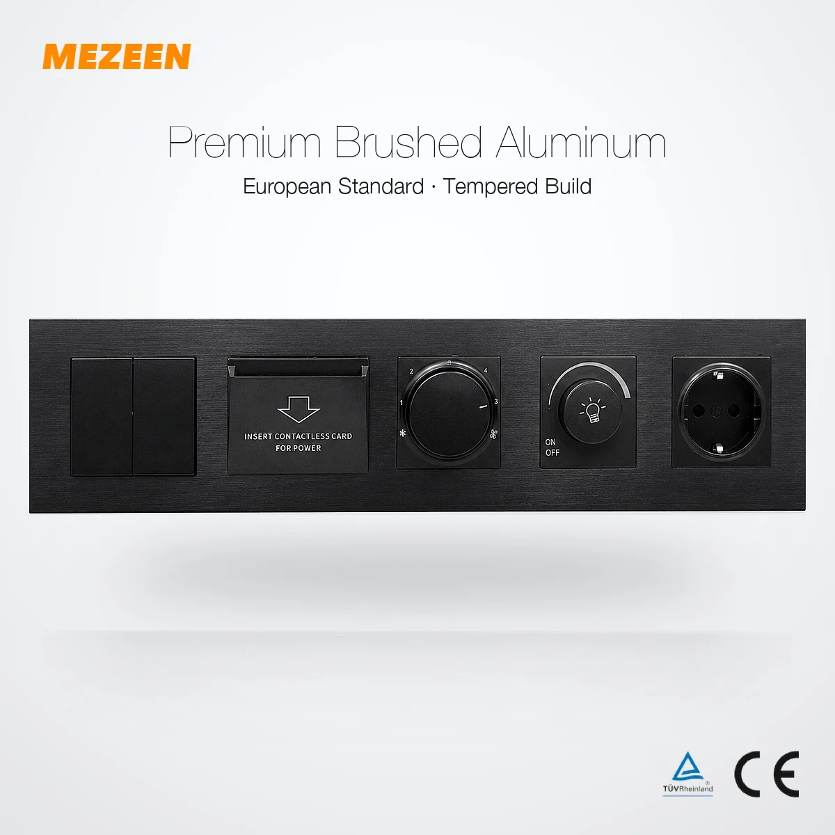 Black Color Brushed Aluminum Plate 1 2 3 4 5 Gang Horizontal‌/Vertical Wall Socket, USB Socket, Antenna Socket