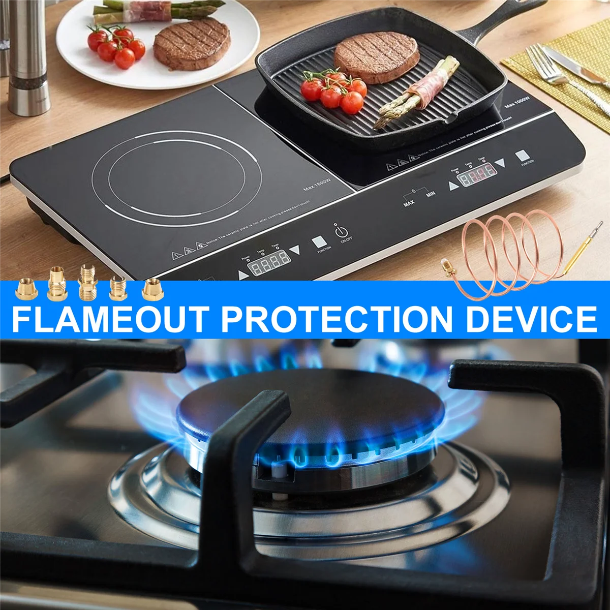 سخان فرن فرن 900 مم موقد غاز طقم مزدوج حراري عالمي M6X0.75 مع صواميل مسكوبة (خمسة) استبدال الحرارية