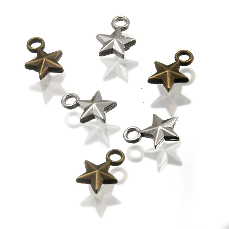 60PCS 8X11mm 2 Color Metal Alloy Double-sided Five-pointed Star Charms Pendants For Jewelry DIY Making Handmade Craft