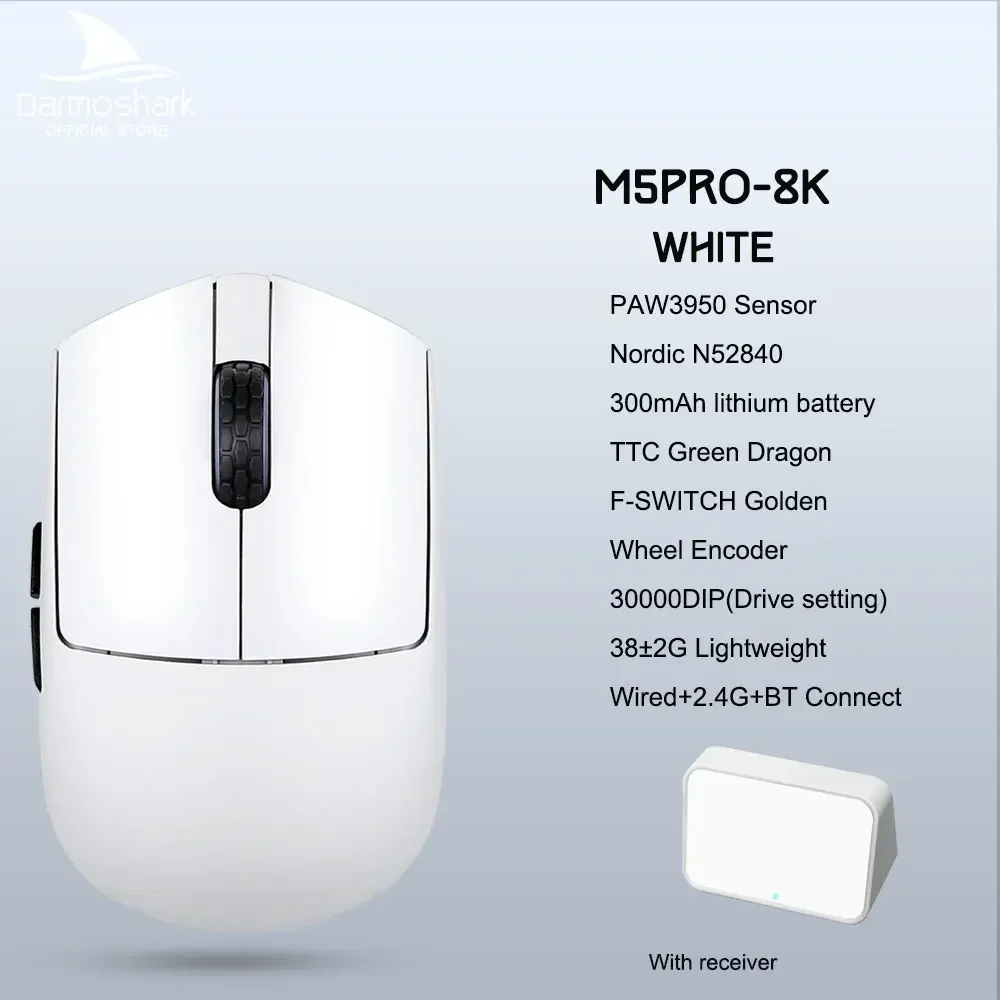 

Darmoshark M5 Pro Wireless Mouse PAW3950 8K Bluetooth Tri-Mode Connection Gaming Macro Mouse 30000DPI N52840 38g Lightweight