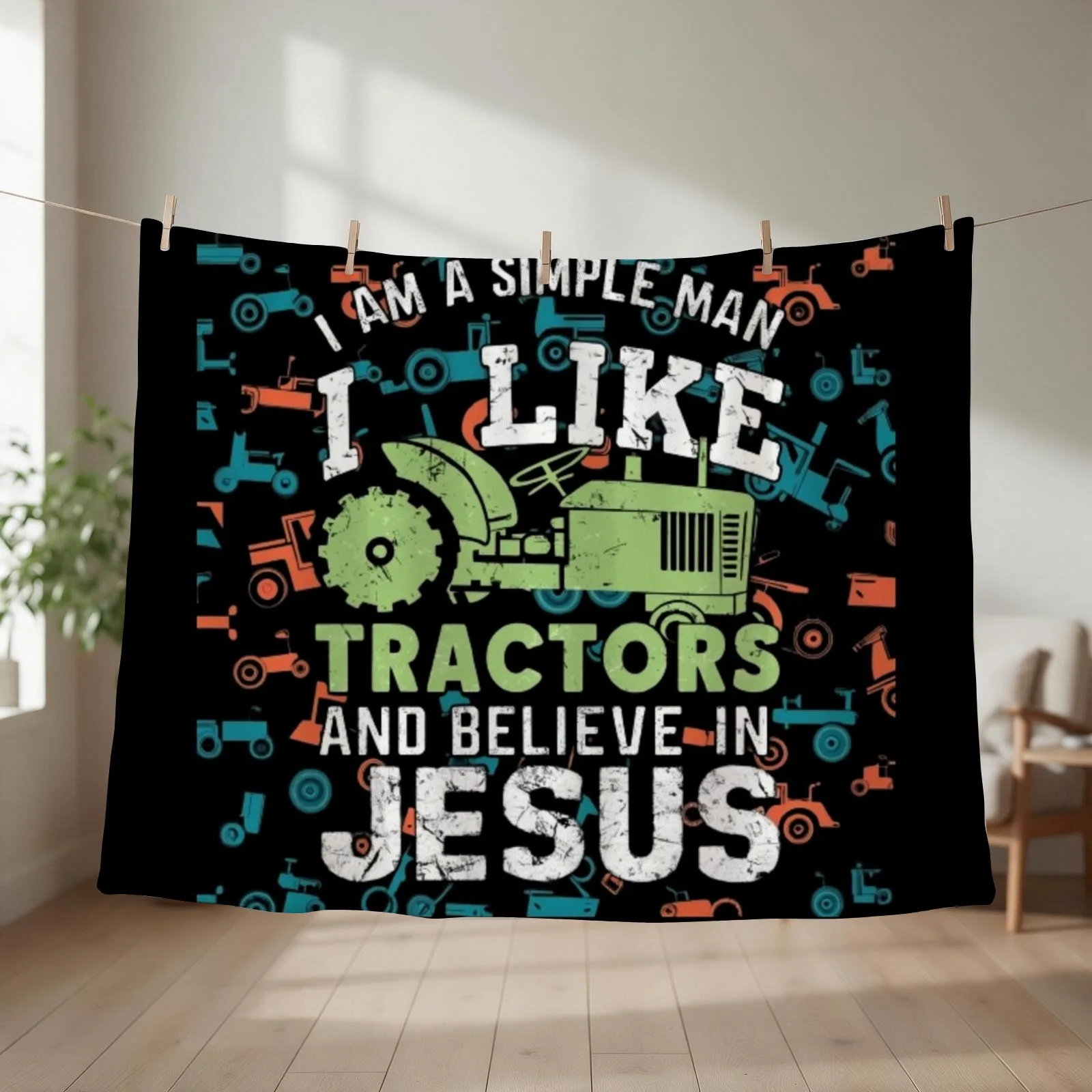 I LIKE TRACTORS JESUS CHRISTIAN FARMER. FARMERS Throw Blanket Nap Flannels Soft Beds warm for winter Blankets