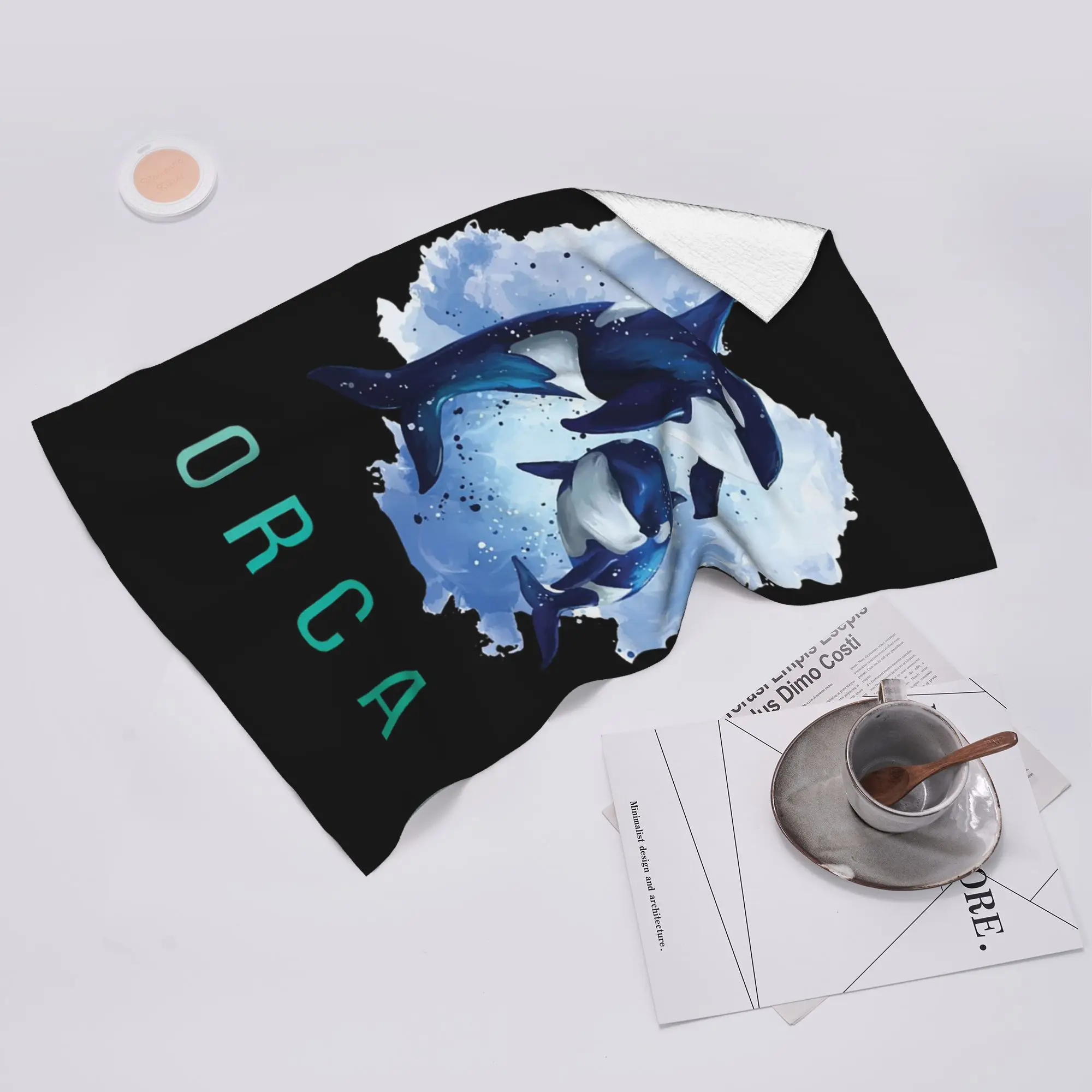 Custom Orca Aquatic Sea Ocean Killer Whale Soft Face Towel Quick Dry Pool Bath Cotton Towels Breathable