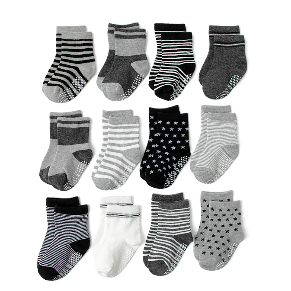 Garçons filles 12 paires coton chaussettes antidérapantes nouveau-né bébé 1-3 ans semelles antidérapantes sol unisexe chaussette pour nourrissons tout-petits Grip enfants